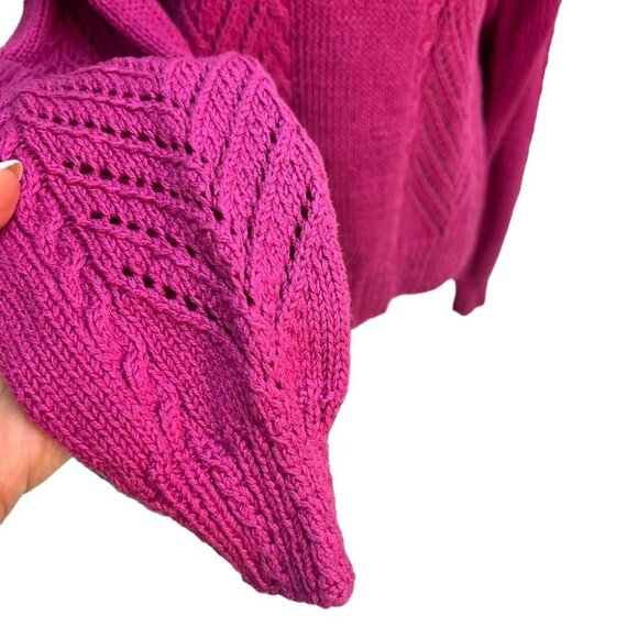 𝅺handmade Hand Knit Fucshia Pink Crew Neck Sweater Size L - Picture 5 of 9
